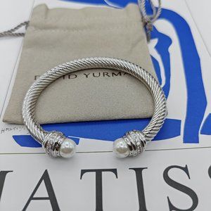 David Yurman Classic Cable Series Sterling Silver Pearl Open Bracelet 5mm